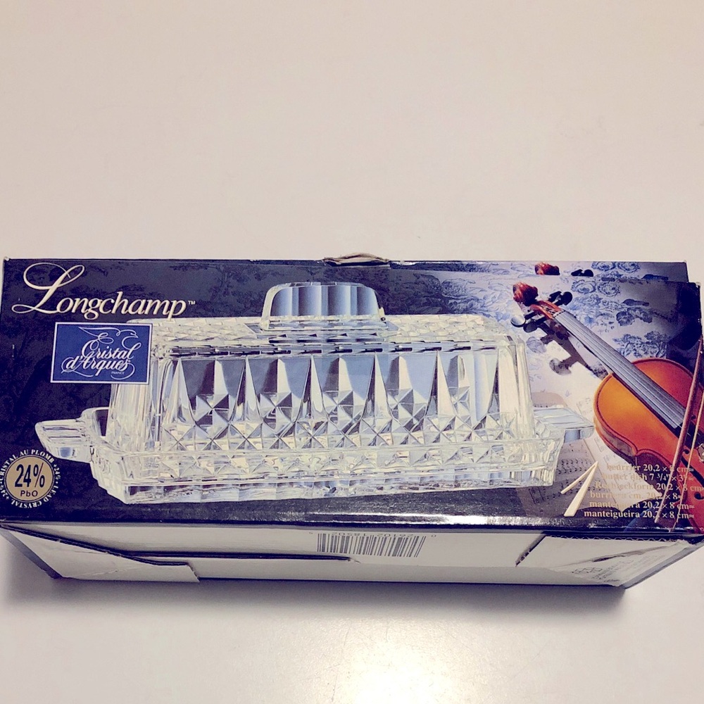 NIB Vintage Cristal d'Arques Longchamp 24% Lead Crystal Covered Butter Dish